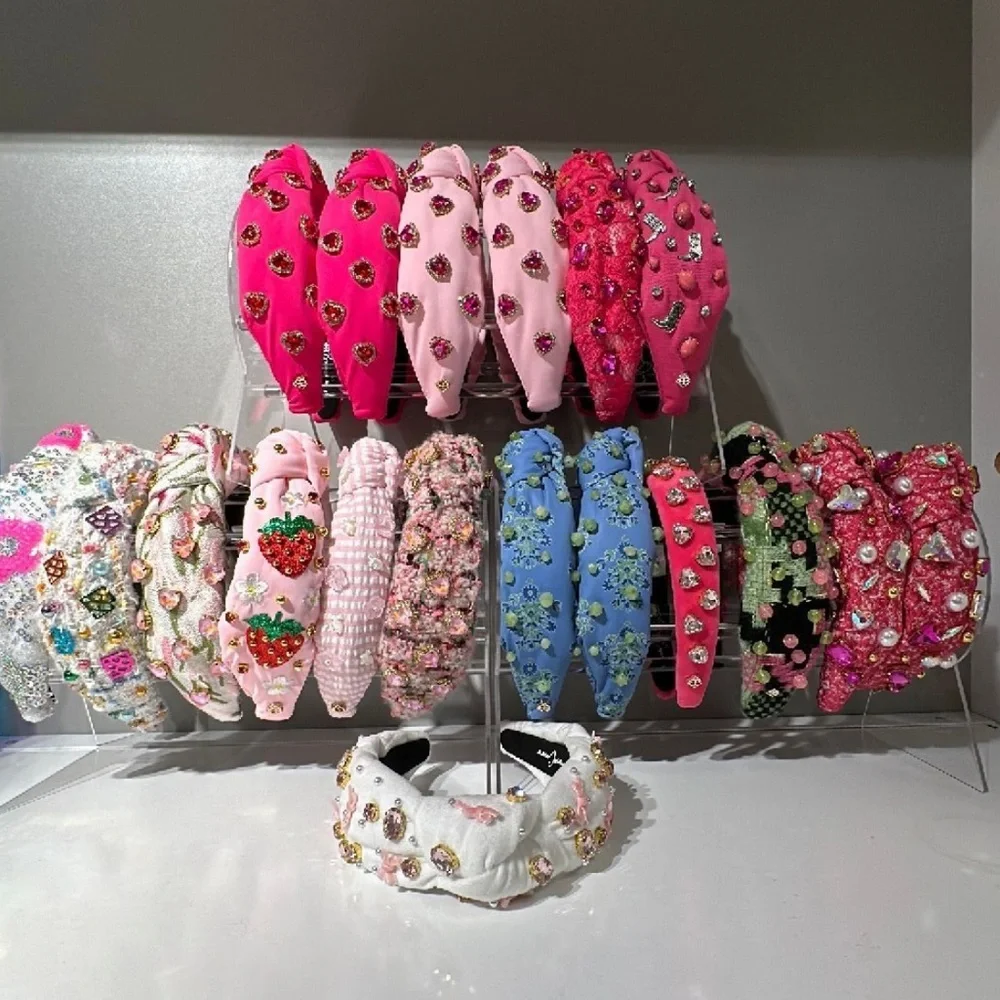 BRIANNA CANNON ADULT SIZE PINK TEXTURED HEADBAND WITH CRYSTALS AND PEARLS